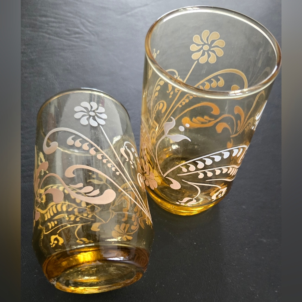 Vintage Libbey Amber Flower Juice Glasses